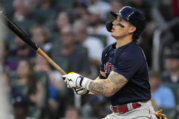 Boston Red Sox's Jarren Duran watches his RBI single against the Atlanta Braves during the fourth inning of a baseball game Wednesday, May 10, 2023, in Atlanta. (AP Photo/John Bazemore)