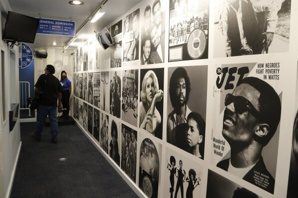 The entrance hallway to the Motown Museum is seen, Wednesday, July 15, 2020, in Detroit. The Detroit building where Berry Gordy Jr. built his music empire reopened its doors to the public on Wednesday. It had been closed since March due to the coronavirus pandemic. (AP Photo/Carlos Osorio)