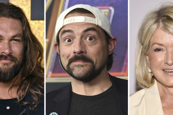 This combination for of celebrities with birthdays from July 30 - Aug. 5 shows Laurence Fishburne, from left, Zac Brown, Jason Momoa, Kevin Smith, Martha Stewart, Greta Gerwig and Maureen McCormick. (AP Photo)