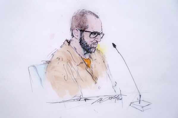FILE - In this artist sketch depicts defendant Alexander Smirnov I federal court in Los Angeles, Feb. 26, 2024. A federal appeals court has rejected a bid to release from jail the former FBI informant who is charged with fabricating a multimillion-dollar bribery scheme involving President Joe Biden's family. (William T. Robles via AP)