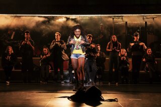 This image released by Vivacity Media Group shows Celia Rose Gooding during a performance of "Jagged Little Pill." The musical leads the Tony Awards nominations with 15 nods in a pandemic-shortened season. (Matthew Murphy/Vivacity Media Group via AP)