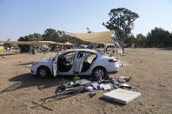 The site of a music festival near the border with the Gaza Strip in southern Israel is seen on Thursday. Oct. 12, 2023. At least 260 Israeli festivalgoers were killed during the attack by Hamas gunmen last Saturday. (AP Photo/Ohad Zwigenberg)
