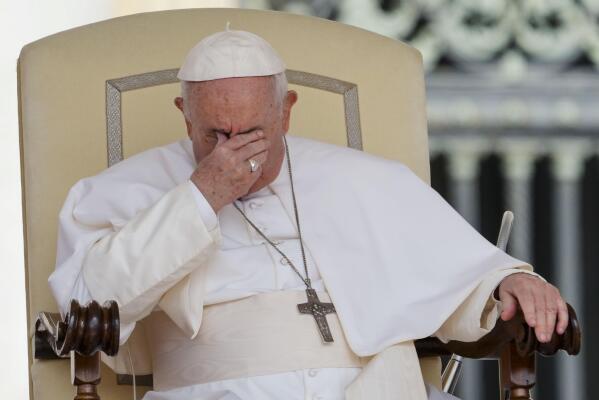 Pope Francis attends his weekly general audience in St. Peter's Square at the Vatican, Wednesday, June 22, 2022. (AP Photo/Andrew Medichini)