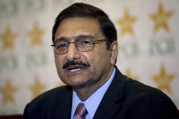 FILE - Pakistan Cricket Board chairman Zaka Ashraf talks to reporters during a press conference in Islamabad, Pakistan on June 5, 2012. Ashraf will continue to head the Pakistan Cricket Board after managing committee of the PCB was given an extension of three months. The extension was confirmed via notification issued by the ministry of inter-provincial coordination committee, late on Saturday, Nov. 4, 2023.(AP Photo/B.K. Bangash, File)