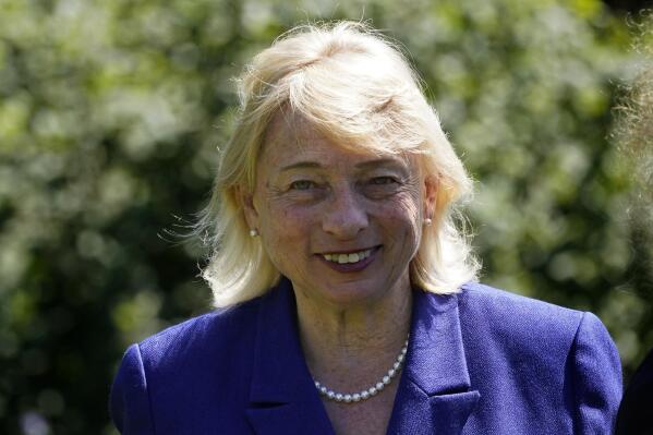 FILE-Gov. Janet Mills attends an event at the Blaine House, in this June 17, 2021, file photo in Augusta, Maine. The Democratic governor is out-raising her chief opponent, former Republican Gov. Paul LePage, in her drive for reelection so far. (AP Photo/Robert F. Bukaty, files)