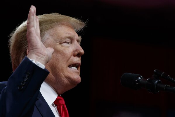 
              President Donald Trump speaks at Conservative Political Action Conference, CPAC 2019, in Oxon Hill, Md., Saturday, March 2, 2019. (AP Photo/Carolyn Kaster)
            