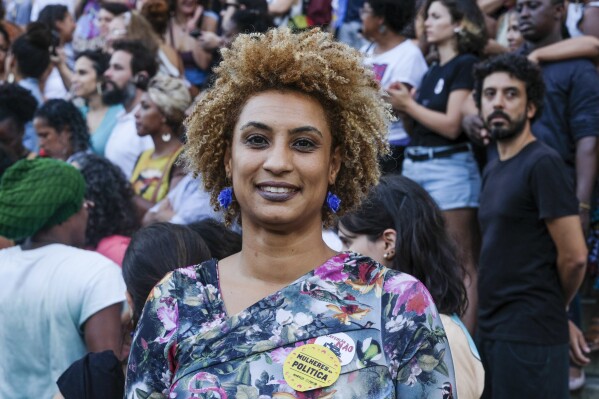 FILE - In this Jan. 9, 2018 file photo, Rio de Janeiro Councilwoman Marielle Franco smiles for a photo in Cinelandia square. Brazil’s federal police arrested on Sunday, March 24, 2024 the men suspected of ordering Franco's killing in 2018, a long-awaited step after years of society clamoring for justice. (AP Photo/Ellis Rua, File)