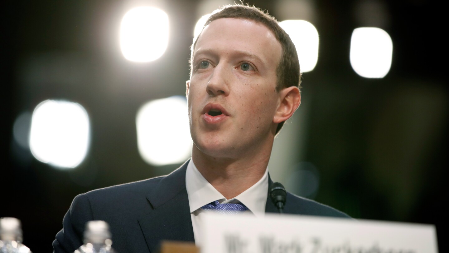 FILE - Facebook CEO Mark Zuckerberg testifies before a joint hearing of the Commerce and Judiciary Committees on Capitol Hill in Washington, April 10,