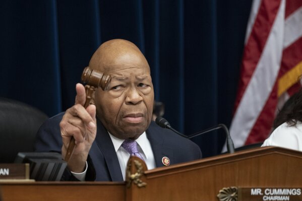 FILE - In this Tuesday, April 2, 2109 file photo, House Oversight and Reform Committee Chair Elijah Cummings, D-Md., leads a meeting to call for subpoenas after a career official in the White House security office says dozens of people in President Donald Trump's administration were granted security clearances despite "disqualifying issues" in their backgrounds, on Capitol Hill in Washington. Trump on Saturday, July 27, denigrated Cummings' congressional district as a “disgusting, rat and rodent infested mess,” broadening a campaign against prominent critics of his administration that has exacerbated racial tensions. Trump lashed out in tweets against  the powerful House oversight committee chairman, claiming his Baltimore-area district is “considered the worst run and most dangerous anywhere in the United States.” (AP Photo/J. Scott Applewhite)