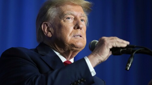 Former President Donald Trump speaks at the New Hampshire Federation of Republican Women Lilac Luncheon, Tuesday, June 27, 2023, in Concord, N.H. Trump has countersued E. Jean Carroll, the advice columnist who accused him of rape, saying she defamed him by continuing to insist she was raped even after a jury declined to agree. Lawyers for Trump filed papers late Tuesday, June 27. (AP Photo/Steven Senne)