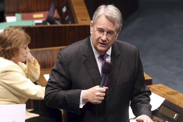 FILE - Florida Sen. Don Gaetz, R-Niceville, debates on the floor, June 19, 2015, in Tallahassee, Fla. Don Gaetz, father of Republican U.S. Rep. Matt Gaetz, said Monday, Oct. 2, 2023, that he intends to run again for the Florida Senate, a chamber he led as president from 2012 to 2014. (AP Photo/Steve Cannon, File)
