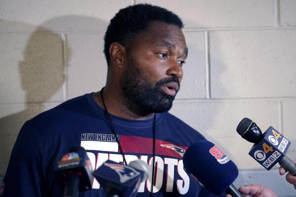 FILE - New England Patriots linebackers coach Jerod Mayo faces reporters, Monday, Aug. 29, 2022, at the NFL football team's stadium, in Foxborough, Mass. The Carolina Panthers have requested permission to interview San Francisco 49ers defensive coordinator DeMeco Ryans and New England Patriots linebackers coach Jerod Mayo bringing the number of known candidates for the team’s head coaching vacancy to 10, according to a person familiar with the situation. The person spoke to The Associated Press on Thursday, Jan. 12, 2023, on condition of anonymity because the team does not make its coaching search public. (AP Photo/Steven Senne, File)