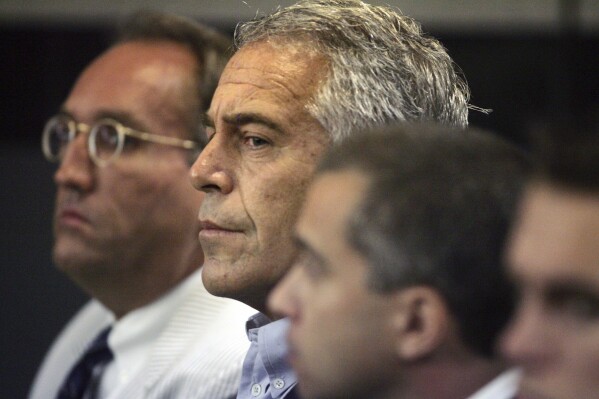 FILE - Jeffrey Epstein appears in court, July 30, 2008, in West Palm Beach, Fla. On Monday, Dec. 18, 2023, a federal judge ordered the public disclosure of the identities of more than 150 people mentioned in a mountain of court documents related to the late-financier, saying that most of the names were already public and that many had not objected to the release. (Uma Sanghvi/The Palm Beach Post via AP, File)