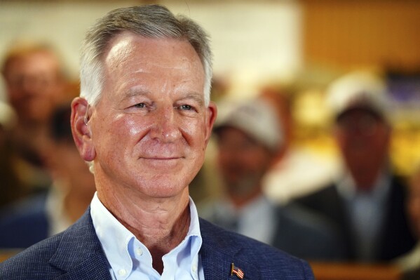 U.S. Sen. Tommy Tuberville, R-Ala., speaks about plans to run for the governor of Alabama in 2026, Tuesday May 27, 2025 at Byron's Smokehouse in Auburn, Ala. (AP Photo/ John David Mercer)