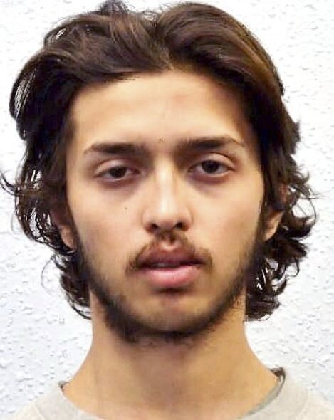 Undated handout photo issued by the Metropolitan Police of Sudesh Amman. Police in London say a man who strapped on a fake bomb and stabbed two people on a London street before being shot to death by police was recently released from prison, where he was serving for terrorism offenses. Deputy Assistant Commissioner Lucy D’Orsi said police are ”confident" the attacker was 20-year-old Sudesh Amman. (Metropolitan Police via AP)