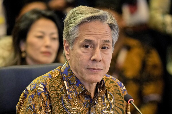 U.S. Secretary of State Antony Blinken pauses as he speaks during the ASEAN Post Ministerial Conference with the United States at the Association of Southeast Asian Nations (ASEAN) Foreign Ministers' Meeting in Jakarta, Indonesia, Friday, July 14, 2023. (AP Photo/Dita Alangkara, Pool)