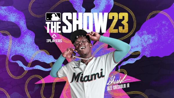 This image provided by Sony Interactive Entertainment shows Miami's young star Jazz Chisholm Jr. on the cover of Sony’s MLB The Show 2023 video game. Chisholm, an avid video game player, is the first Marlins player to appear on the cover of the American version of the game, but he joins a host of athletes across Miami sports who have been major video game cover athletes. (Sony Interactive Entertainment via AP)