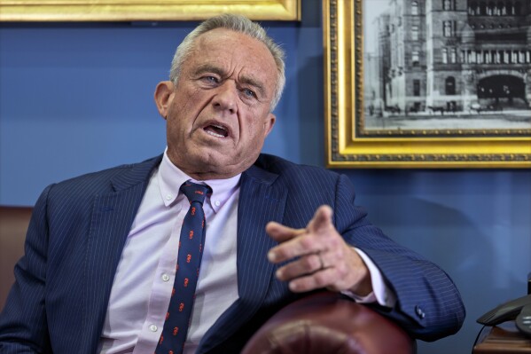 Robert F. Kennedy Jr., President-elect Donald Trump's nominee to be secretary of Health and Human Services, speaks during a meeting at the Capitol in Washington, Jan. 9, 2025. (AP Photo/J. Scott Applewhite, File)