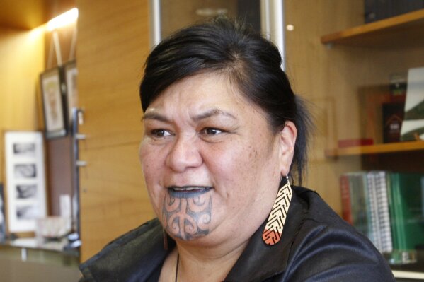 New Zealand's Foreign Minister Nanaia Mahuta speaks during an interview in her office Wednesday, Nov. 25, 2020, in Wellington, New Zealand. Mahutu is the first Indigenous Maori woman to be appointed foreign minister in New Zealand, and promises to bring a new perspective to the role. (AP Photo/Nick Perry)