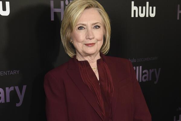 FILE - Former secretary of state Hillary Clinton attends the premiere of the Hulu documentary "Hillary" in New York on March 4, 2020. Hillary Clinton will play the offstage role of the Giant in a production of Stephen Sondheim’s “Into The Woods” in her onetime home state of Arkansas. The Arkansas Repertory Theatre announced the casting on Monday, March, 28, 2012. (Photo by Evan Agostini/Invision/AP, File)