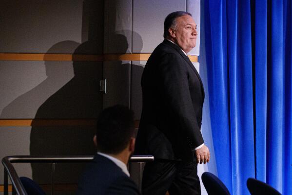 Secretary of State Mike Pompeo arrives to speak about Iran, Tuesday Jan. 7, 2020, at the State Department in Washington. (AP Photo/Jacquelyn Martin)