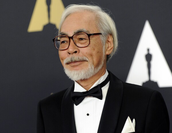 FILE - In this Nov. 8, 2014, file photo, Hayao Miyazaki arrives at the 6th annual Governors Awards in Los Angeles. Miyazaki’s “The Boy and Heron,” is nominated for best animated feature. (Photo by Chris Pizzello/Invision/AP, File)