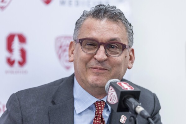 Kyle Smith attends a news conference for his introduction as Stanford men's basketball coach, Wednesday, March 27, 2024, in Stanford, Calif. (Karl Mondon/Bay Area News Group via AP)
