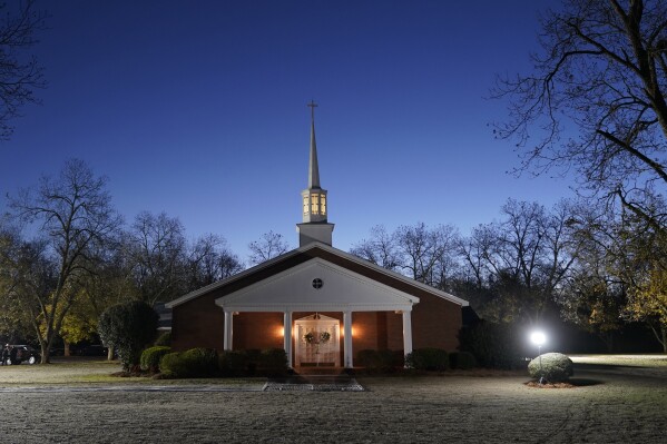 Maranatha Baptist Church, where the funeral service for former first lady Rosalynn Carter will be held, Wednesday, Nov. 29, 2023, in Plains, Ga. The former first lady died on Nov. 19. She was 96. (AP Photo/Alex Brandon, Pool)