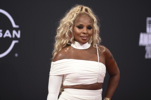 Mary J. Blige arrives at the BET Awards on Sunday, June 26, 2022, at the Microsoft Theater in Los Angeles. (Photo by Richard Shotwell/Invision/AP)