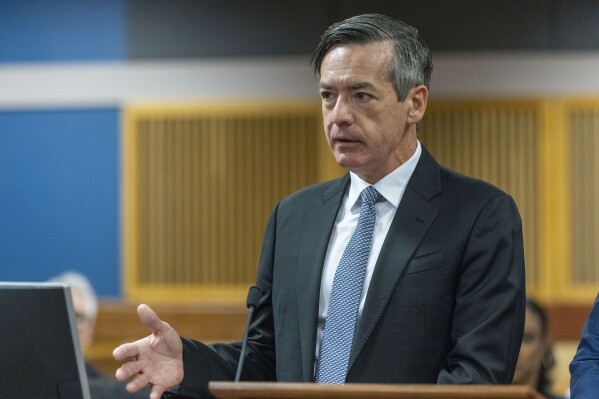 FILE - Kenneth Chesebro speaks to Fulton County Superior Court Judge Scott McAfee during a hearing where Chesebro accepted a plea deal from the Fulton County district attorney at the Fulton County Courthouse, Oct. 20, 2023, in Atlanta. Chesebro, who helped orchestrate the Trump campaign's fake elector scheme in 2020, had been a target of a criminal investigation in Nevada but avoided prosecution in exchange for his cooperation with authorities, according to transcripts of secret grand jury proceedings in Las Vegas released Sunday, Dec. 17. (Alyssa Pointer/Pool Photo via AP, File)