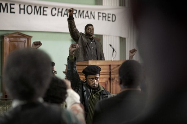 This image released by Warner Bros. Pictures shows LaKeith Stanfield, foreground, and Daniel Kaluuya in a scene from the "Judas and the Black Messiah," named one of the top 10 films of the year by ...