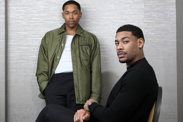 Cast members Kelvin Harrison Jr., left, and Aaron Pierre pose for a portrait to promote the National Geographic Anthology Series "Genius: MLK/X," Monday, Jan. 29, 2024, in Beverly Hills, Calif. (AP Photo/Chris Pizzello)