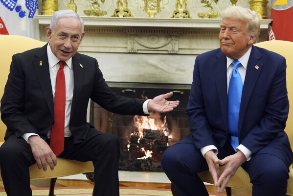 President Donald Trump meets with Israel's Prime Minister Benjamin Netanyahu in the Oval Office of the White House, Tuesday, Feb. 4, 2025, in Washington. (AP Photo/Evan Vucci)