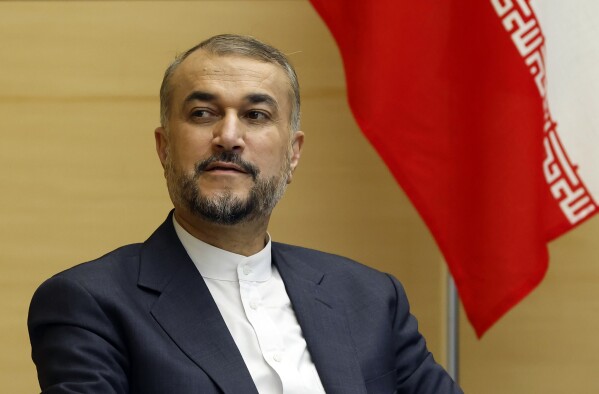 Iranian Foreign Minister Hossein Amir-Abdollahian is seen before a meeting with Japanese Prime Minister Fumio Kishida at Kishida's office in Tokyo Monday, Aug. 7, 2023. (Issei Kato/Pool Photo via AP)