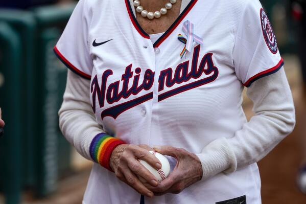 Former Speaker Pelosi throws out first pitch at Nationals' Pride night | AP  News