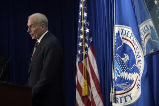 FILE - In this April 26, 2017, file photo, then-Homeland Security Secretary John Kelly announces the opening of the new Victims of Immigration Crime Engagement (VOICE) office during a news conference at Immigration and Customs Enforcement (ICE) in Washington. The Biden administration said Friday, June 11, 2021, that it dismantled the Trump-era office to assist victims of crimes committed by immigrants, a move laden with symbolism to reject a link between immigrants and crime. Former President Donald Trump created the office, known by its acronym VOICE, by executive order during his first week in office in January 2017. (AP Photo/Susan Walsh, File)