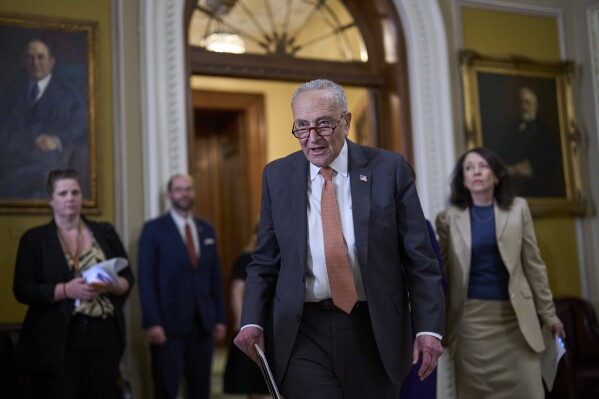 Senate Minority Leader Chuck Schumer, D-N.Y., arrives for a news conference at the Capitol in Washington, Tuesday, June 3, 2025. (AP Photo/J. Scott Applewhite)