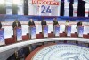 FILE - Republican presidential candidates, from left, former Arkansas Gov. Asa Hutchinson, former New Jersey Gov. Chris Christie, former Vice President Mike Pence, Florida Gov. Ron DeSantis, businessman Vivek Ramaswamy, former U.N. Ambassador Nikki Haley, Sen. Tim Scott, R-S.C., and North Dakota Gov. Doug Burgum stand on stage before a Republican presidential primary debate hosted by FOX News Channel, Aug. 23, 2023, in Milwaukee. (AP Photo/Morry Gash, File)