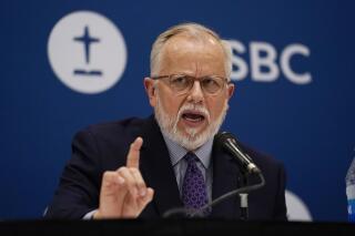 FILE - Pastor Ed Litton, of Saraland, Ala., answers questions after being elected president of the Southern Baptist Convention Tuesday, June 15, 2021, in Nashville, Tenn. On Tuesday, March 1, 2022, Litton announced he will break with tradition and not seek a second term in the top office. (AP Photo/Mark Humphrey, File)