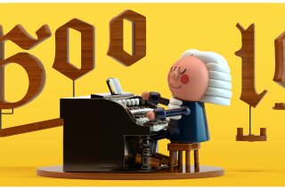 This image provided by Google shows the animated Google Doodle on Thursday, March 21, 2019. Google is celebrating composer Johann Sebastian Bach with its first artificial intelligence-powered Doodle. Google says the Doodle uses machine learning to "harmonize the custom melody into Bach's signature music style." (Google via AP)
