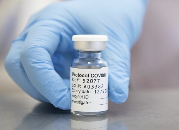FILE - This undated file photo issued by the University of Oxford on Monday, Nov. 23, 2020, shows of vial of coronavirus vaccine developed by AstraZeneca and Oxford University, in Oxford, England. New results released Tuesday, Dec. 8, 2020, on the possible COVID-19 vaccine suggest it is safe and about 70% effective. (John Cairns/University of Oxford via AP, File)