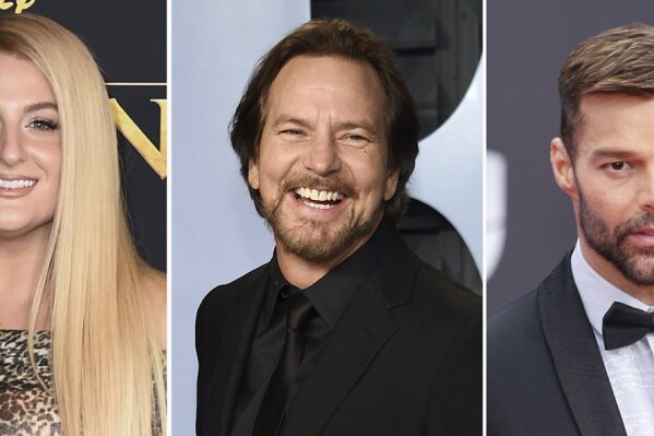 This combination of celebrities with birthdays from Dec. 20-26 shows Jonah Hill, from left, Jane Fonda, Meghan Trainor, Eddie Vedder, Ricky Martin, Sissy Spacek and Jared Leto. (AP Photo)