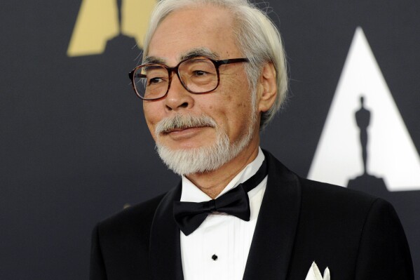 FILE - In this Nov. 8, 2014, file photo, Hayao Miyazaki arrives at the 6th annual Governors Awards in Los Angeles. Miyazaki’s “The Boy and Heron,” is nominated for best animated feature. (Photo by Chris Pizzello/Invision/AP, File)