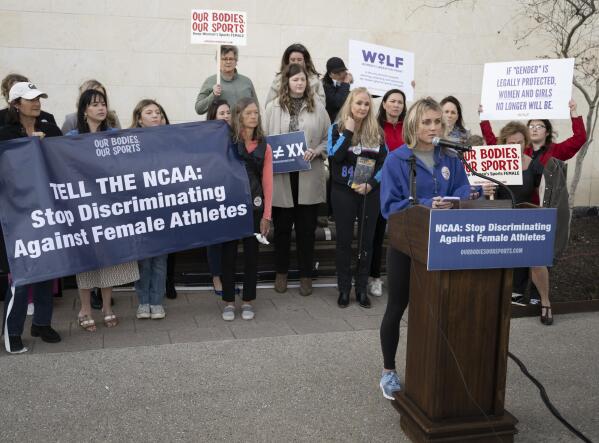 Protesters rally against transgender athletes outside NCAA convention