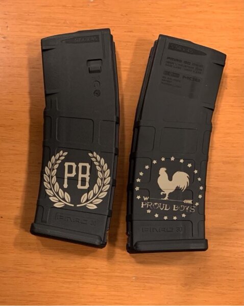 This image provided by the Superior Court for the District of Columbia Criminal Division shows high-capacity firearm magazines that the Metropolitan Police Department inventoried after they were recovered from Henry “Enrique” Tarrio when he was arrested. A judge has banned Tarrio, the leader of the Proud Boys, from the nation’s capital after he was accused of vandalizing a Black Lives Matter banner at a historic black church and found with high-capacity firearm magazines when he was arrested. (Superior Court for the District of Columbia Criminal Division via AP)