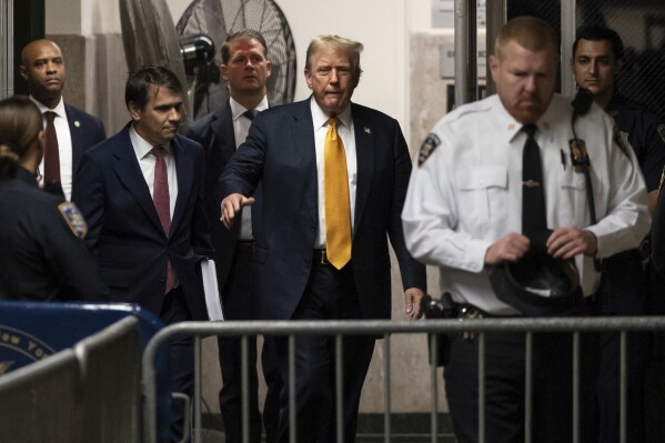 Former President Donald Trump arrives at Manhattan criminal court as jurors are expected to begin deliberations in his criminal hush money trial in New York, Wednesday, May 29, 2024. (Yuki Iwamura/Pool Photo via AP)