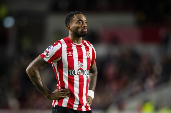 FILE - Brentford's Ivan Toney during the Premier League soccer match between Brentford and Bournemouth at the Community Stadium in London, England, on Jan. 14, 2023. Toney went through a range of emotions while serving an eight-month ban for breaching betting rules that, as he prepares to return to the field with Brentford in the Premier League on Saturday, Jan. 20, 2024, has given him a new outlook on life and his soccer career. (AP Photo/Leila Coker, File)