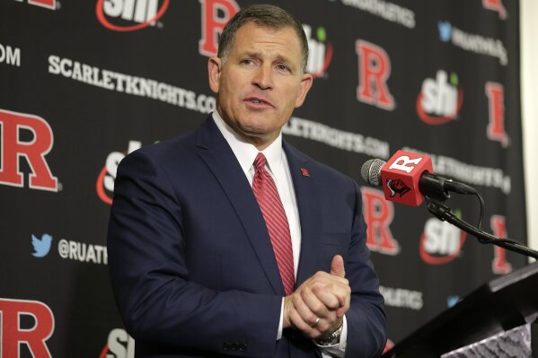 FILE - In this Dec. 4, 2019, file photo, Rutgers NCAA college football head coach Greg Schiano speaks at a news conference in Piscataway, N.J. Speaking to the media for the first time since the COVID-19 pandemic shut down the Big Ten Conference university and its athletic programs last month, Schiano said Thursday, April 16, 2020, his biggest concern is the health of his players and their families. (AP Photo/Seth Wenig, Fle)
