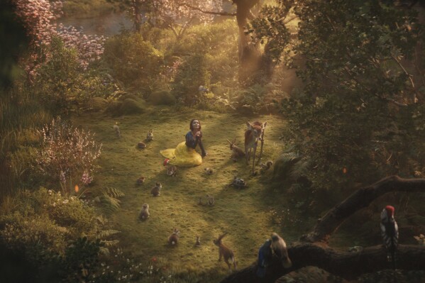 This image released by Disney shows Rachel Zegler in a scene from "Snow White." (Disney via AP)