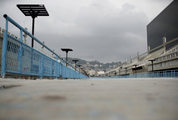 The Sambadrome parade runway stands empty in Rio de Janeiro, Brazil, Monday, Sept. 21, 2020. Rio de Janeiro on Thursday, Sept. 24, said it has delayed its annual Carnival parade, saying the global spectacle cannot go ahead in February because of Brazil’s continued vulnerability to the new coronavirus pandemic. (AP Photo/Silvia Izquierdo)